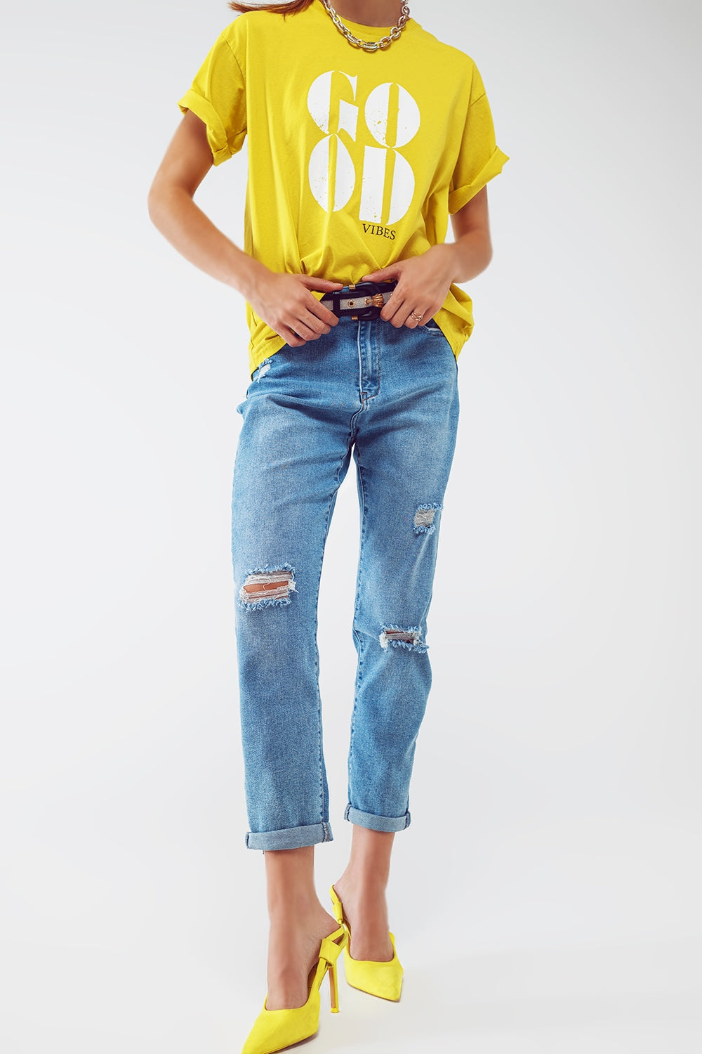 Distressed regular jeans in light blue wash | Just Cool Beans — jeans | the denim shop