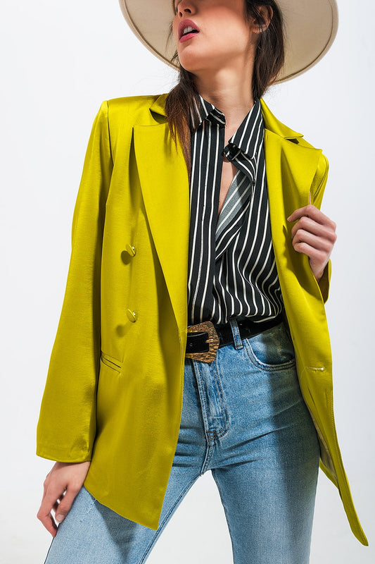 Double breasted satin blazer in lime green | Just Cool Beans — coats and jackets | jackets