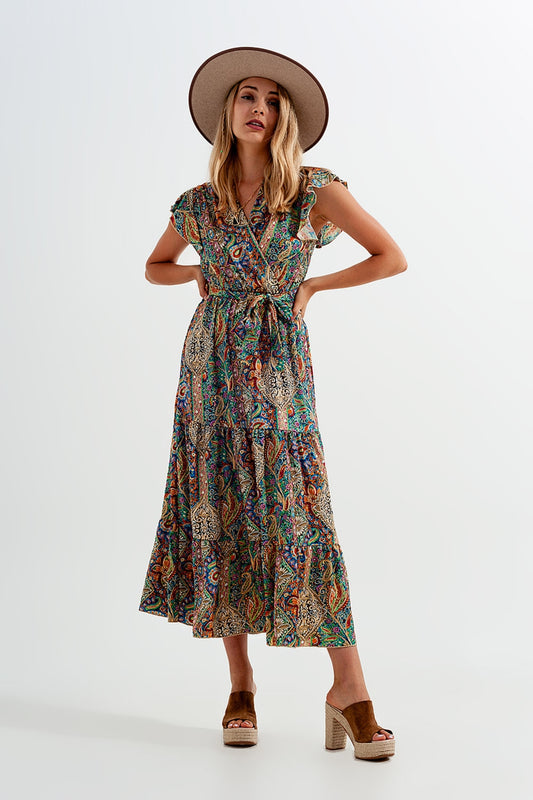 Dressed ruffle hem midaxi dress in paisley print in green | Just Cool Beans — dresses