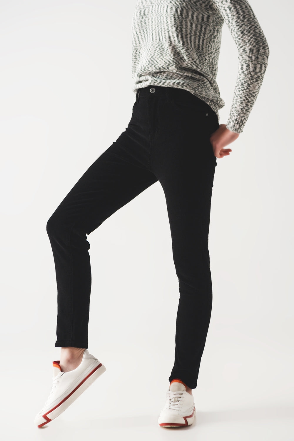 Elastic cotton skinny cord pants in black | Just Cool Beans — pants | bottoms