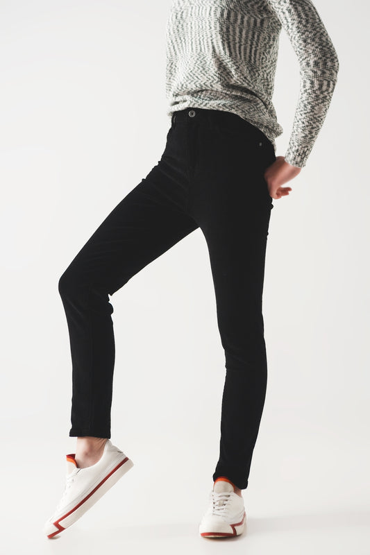Elastic cotton skinny cord pants in black | Just Cool Beans — pants | bottoms