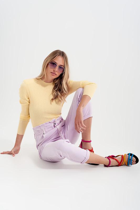 Elasticated paper bag waist mom jean in lilac | Just Cool Beans — jeans | the denim shop