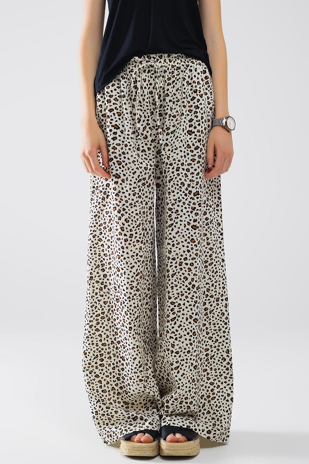 Elasticated waist straight leg pants in leopard print | Just Cool Beans — pants | bottoms