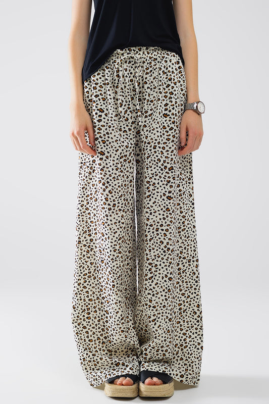 Elasticated waist straight leg pants in leopard print | Just Cool Beans — pants | bottoms
