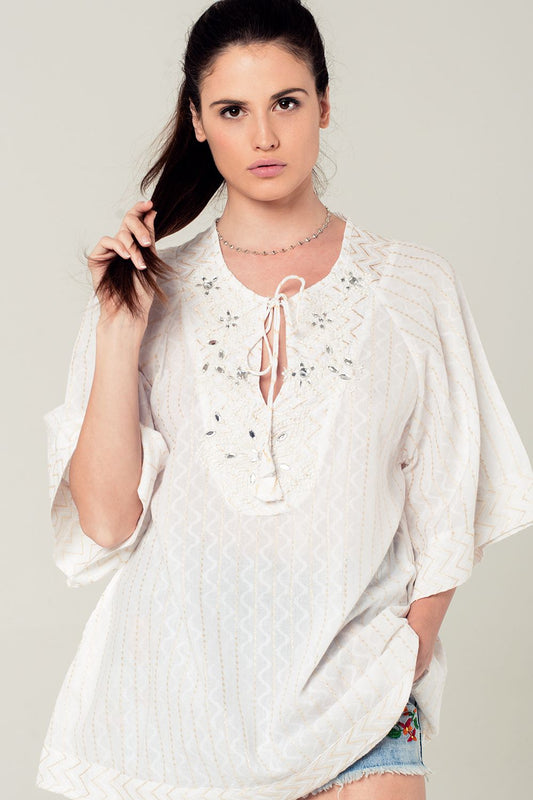 Embellished white mini dress with embroidery detailing | Just Cool Beans — shirts | dresses