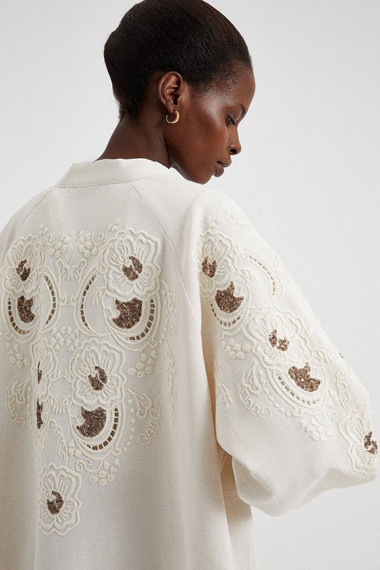 Embroidered Linen Blend Kimono - Just Cool Beans