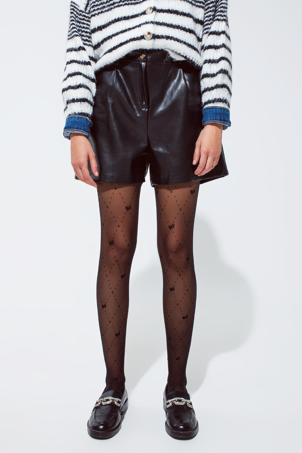Faux leather oversized shorts with pleat down the front and pockets in black | Just Cool Beans — pants | bottoms