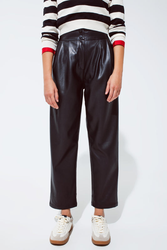 Faux leather pants with pleats and elastic waist | Just Cool Beans — pants | bottoms