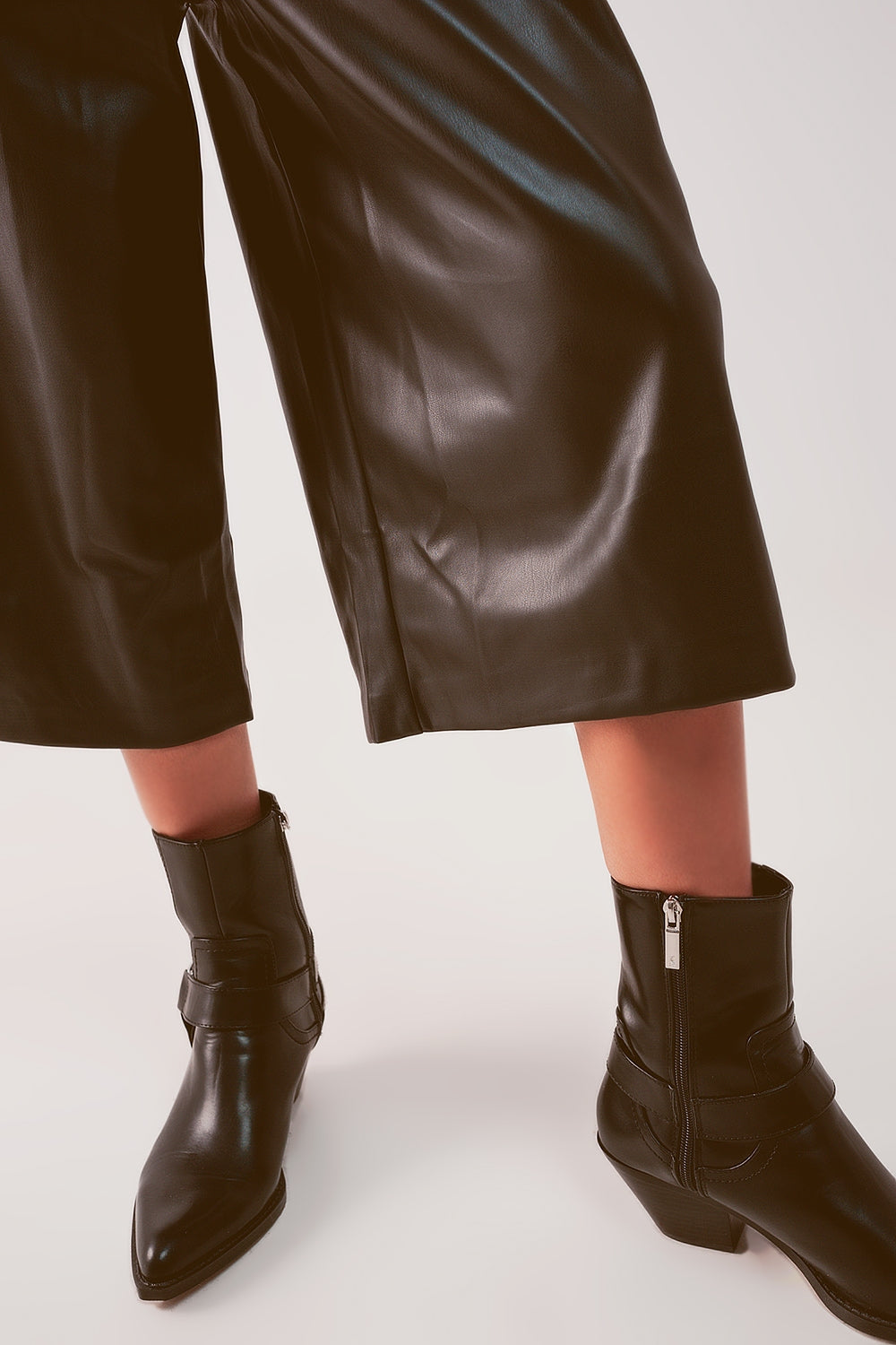 Faux leather wide leg culotte in black | Just Cool Beans