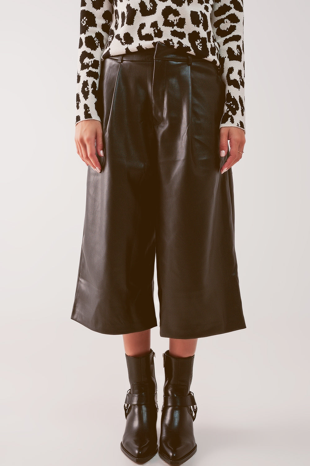 Faux leather wide leg culotte in black | Just Cool Beans