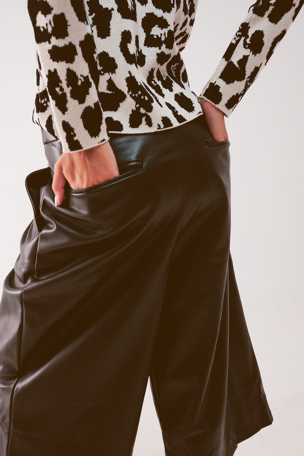 Faux leather wide leg culotte in black | Just Cool Beans