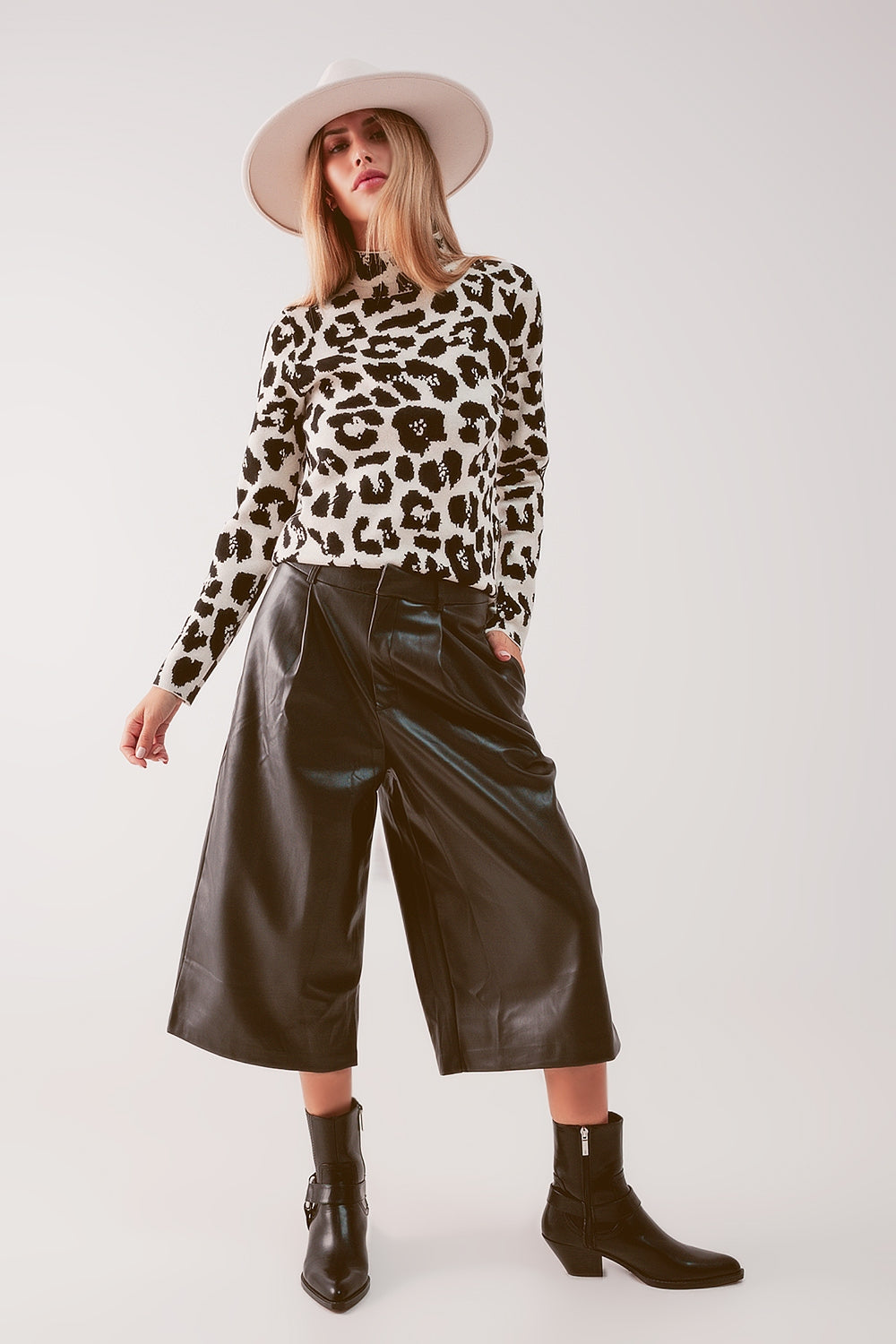 Faux leather wide leg culotte in black | Just Cool Beans