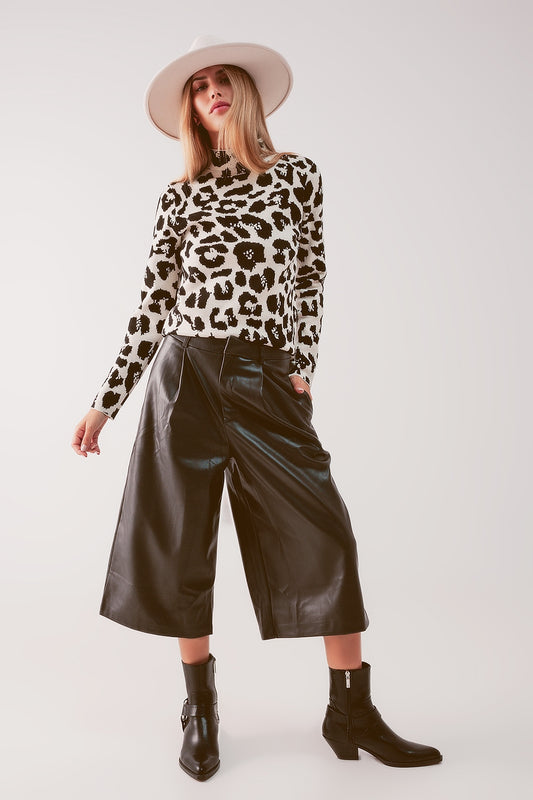 Faux leather wide leg culotte in black | Just Cool Beans