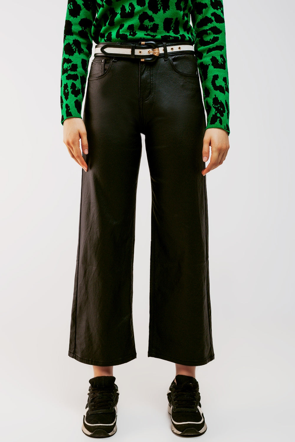 Faux leather wide leg trouser in black | Just Cool Beans — pants | bottoms