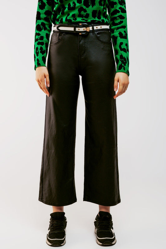 Faux leather wide leg trouser in black | Just Cool Beans — pants | bottoms