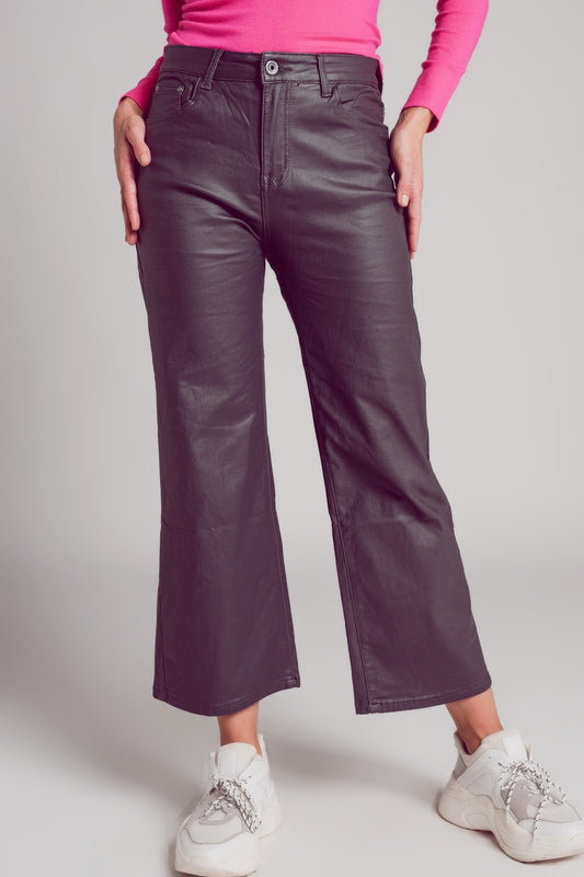 Faux leather wide leg trouser in grey | Just Cool Beans — pants | bottoms