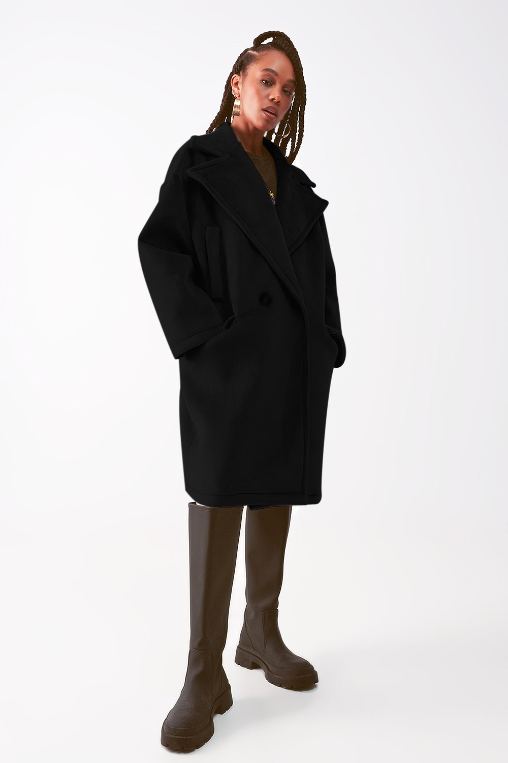 Faux suede oversized coat in black | Just Cool Beans — coats and jackets | jackets