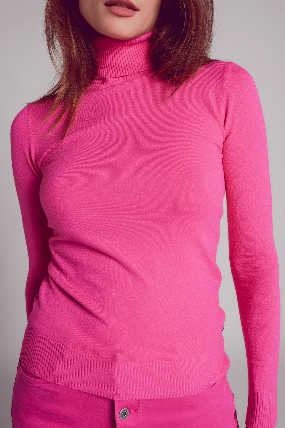 Fine knit high neck jumper in fuchsia | Just Cool Beans — sweaters | tops