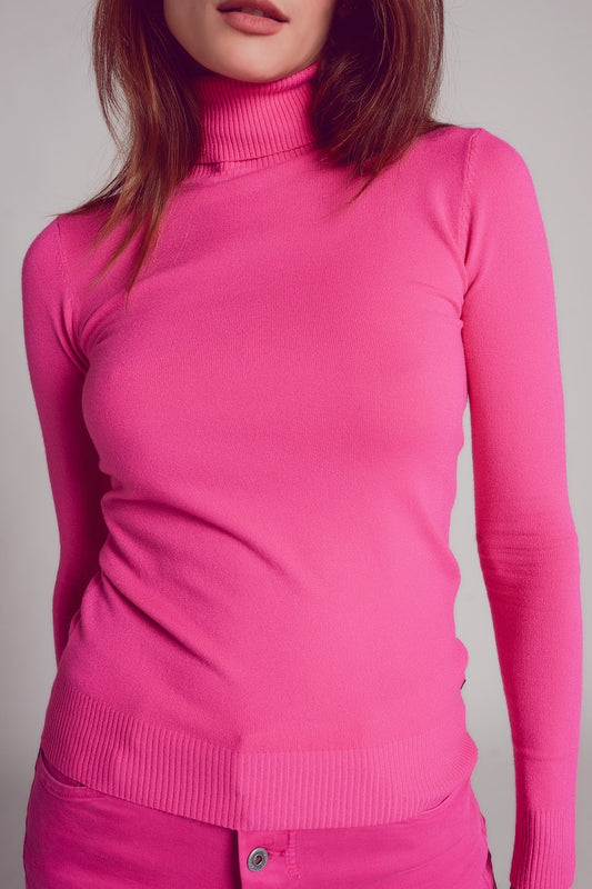 Fine knit high neck jumper in fuchsia | Just Cool Beans — sweaters | tops