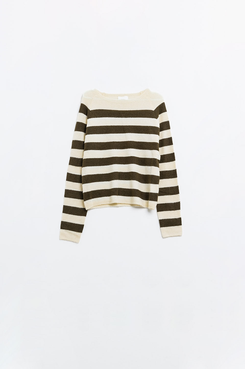 Fine knit sweater in beige with brown stripes | Just Cool Beans — sweaters | tops