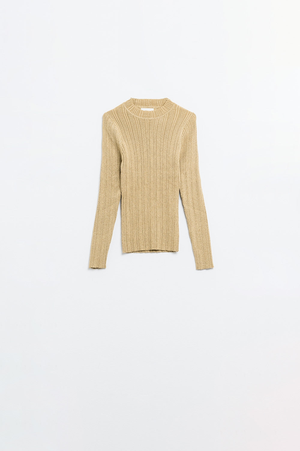 Fitted ribbed sweater in beige with silver thread detail | Just Cool Beans — sweaters | tops