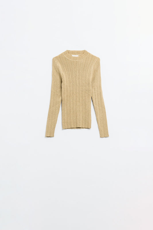 Fitted ribbed sweater in beige with silver thread detail | Just Cool Beans — sweaters | tops