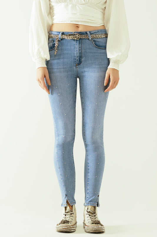 Five-pocket skinny jeans in stretch denim with strass detail all over | Just Cool Beans — jeans | the denim shop