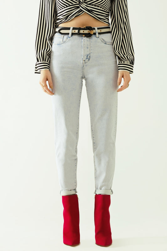 Five pockets mom jeans wash effect with folded hem | Just Cool Beans — jeans | the denim shop