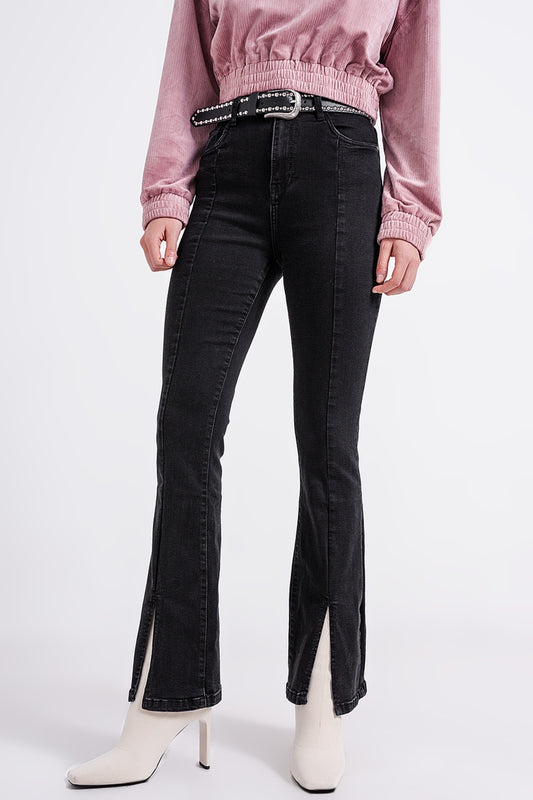Flare black jeans with split hem | Just Cool Beans — jeans | the denim shop