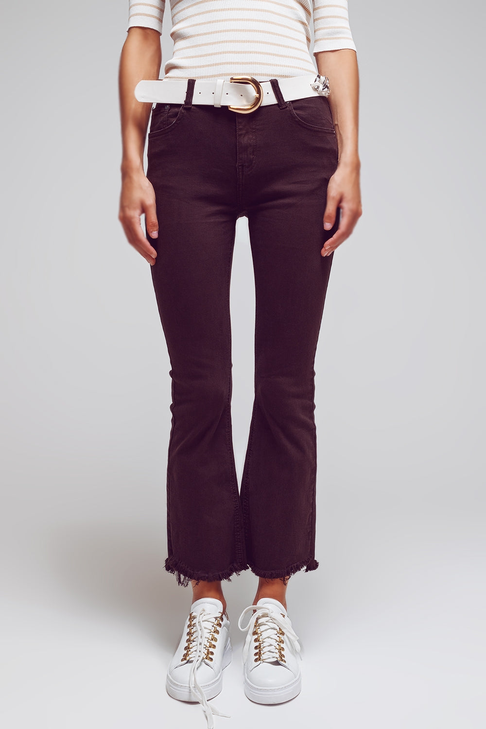 Flare jeans with raw hem edge in brown | Just Cool Beans — jeans | the denim shop