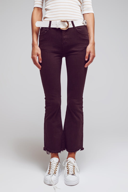 Flare jeans with raw hem edge in brown | Just Cool Beans — jeans | the denim shop