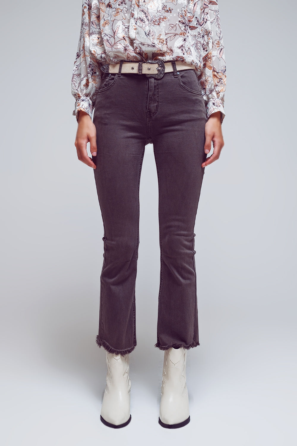 Flare jeans with raw hem edge in dark grey | Just Cool Beans — jeans | the denim shop