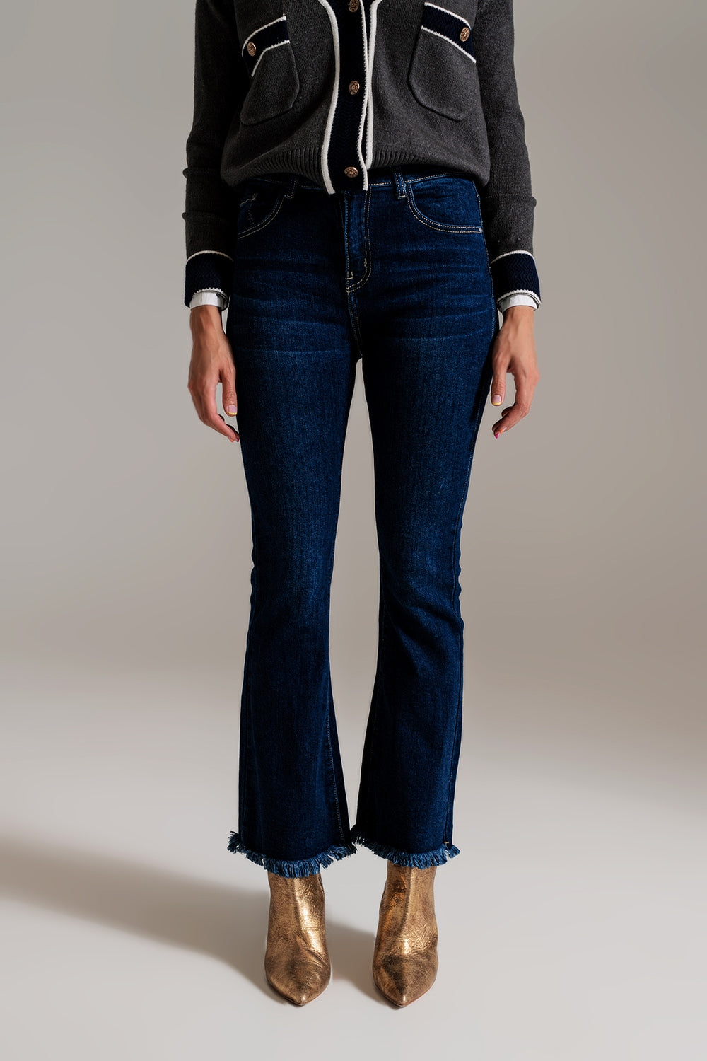 Flare leg skinny jeans in dark blue | Just Cool Beans — jeans | the denim shop