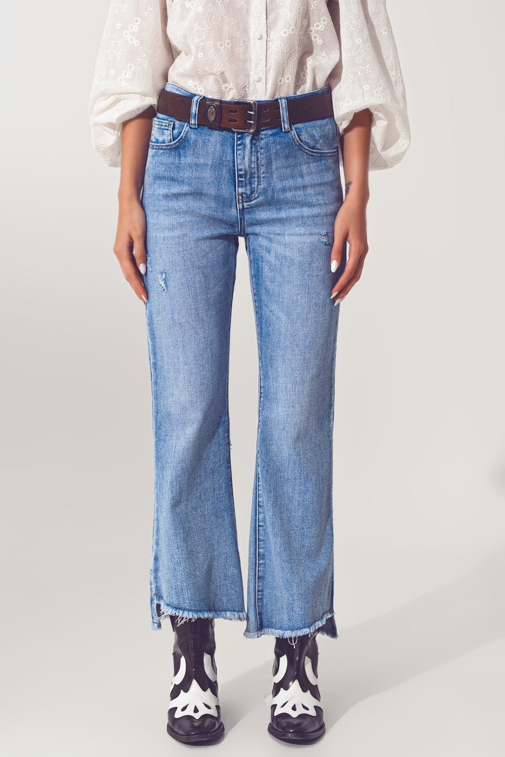 Flared jeans in light blue with asymmetric hem | Just Cool Beans — jeans | the denim shop