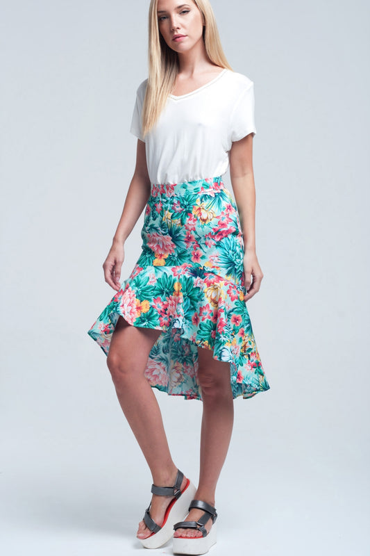 Floral asymmetrical green skirt | Just Cool Beans — skirts