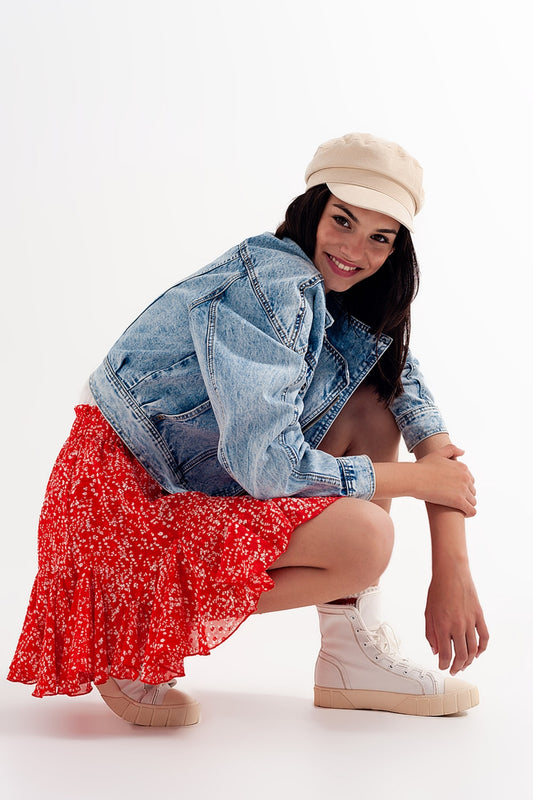 Floral flounce co-ord mini skirt in red | Just Cool Beans — skirts