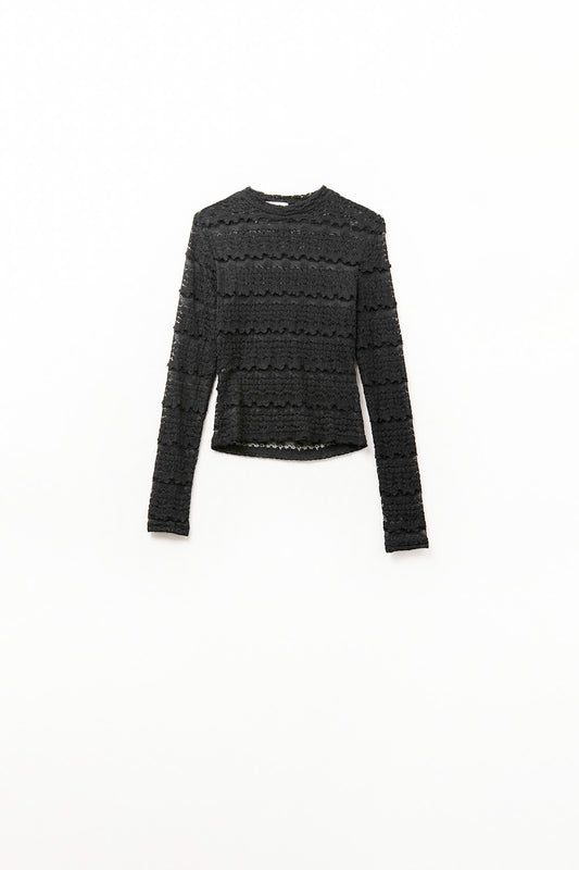 Floral lace top with crew nech in black | Just Cool Beans — tops