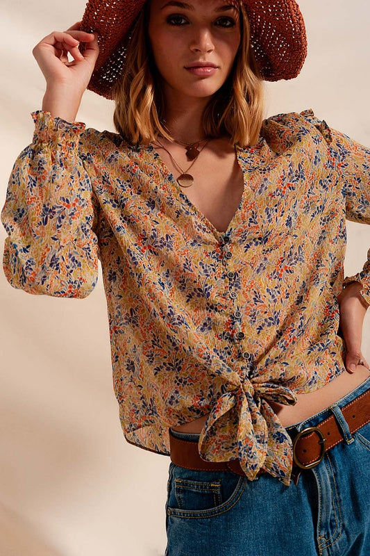 Floral metallic ruffle blouse in green | Just Cool Beans — shirts | tops