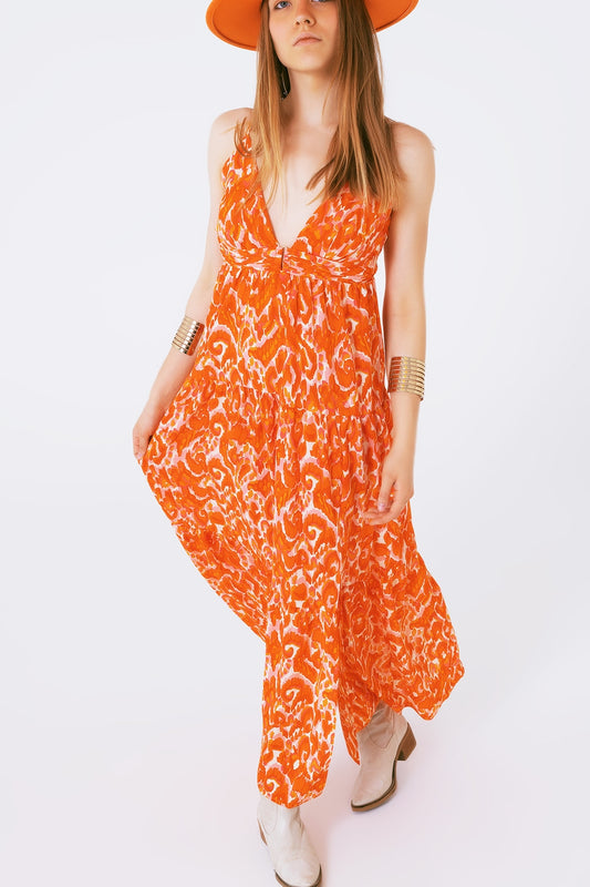 Floral print maxi dress with v neck in orange | Just Cool Beans — dresses