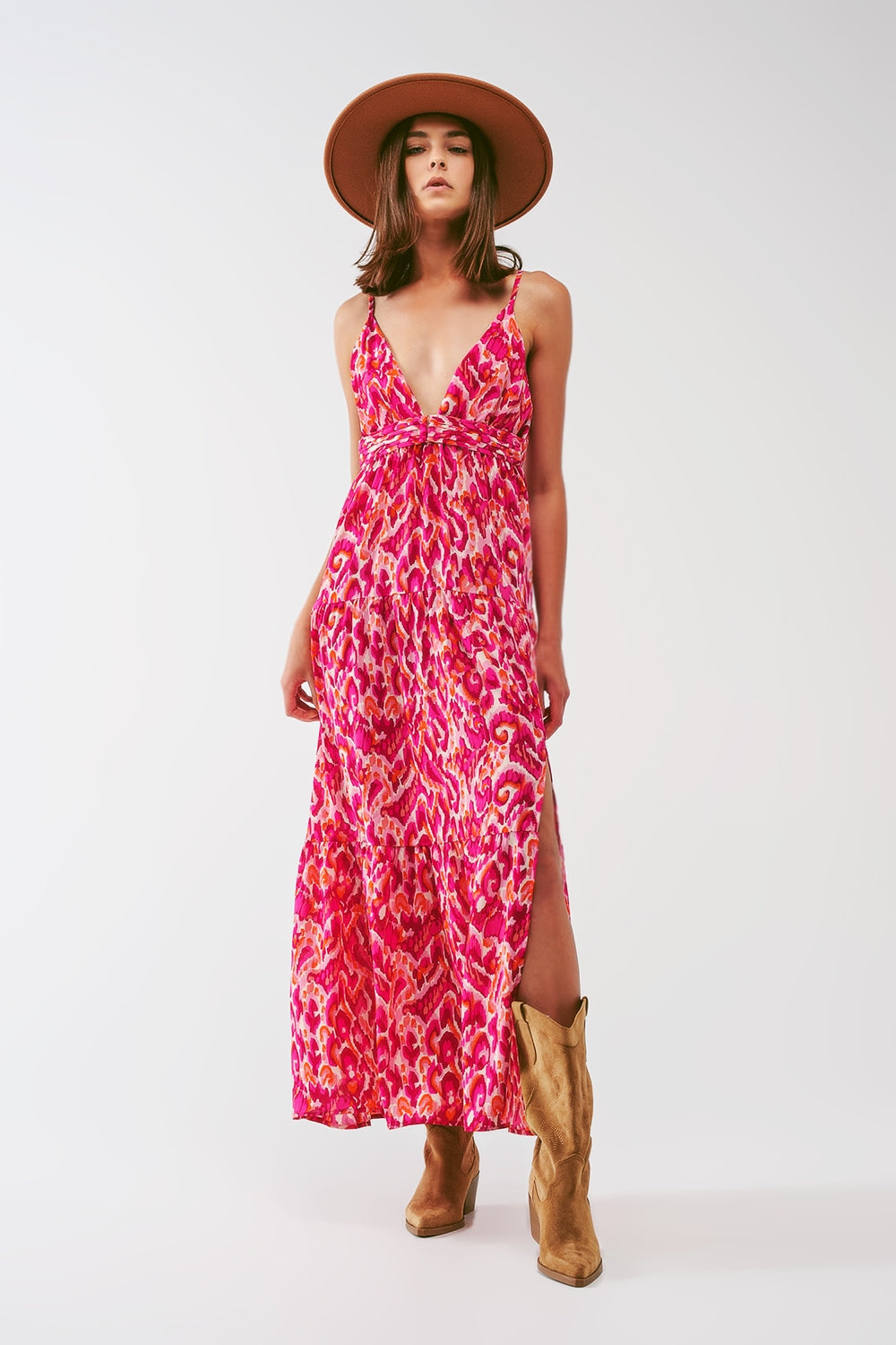 Floral print maxi dress with v neck in pink | Just Cool Beans — dresses