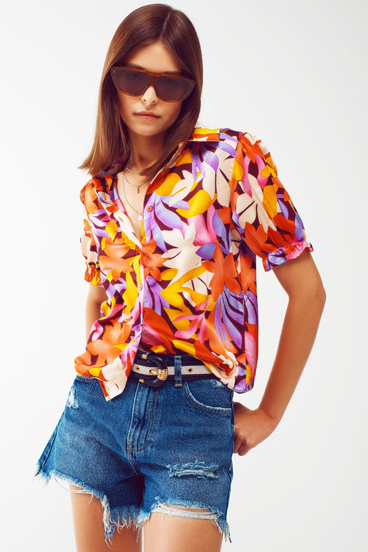 Floral print shirt with elasticated sleeves in multi colour | Just Cool Beans — shirts | nan