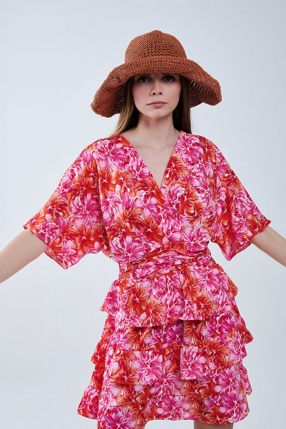Floral printed dress with pink orange and red tones | Just Cool Beans — dresses