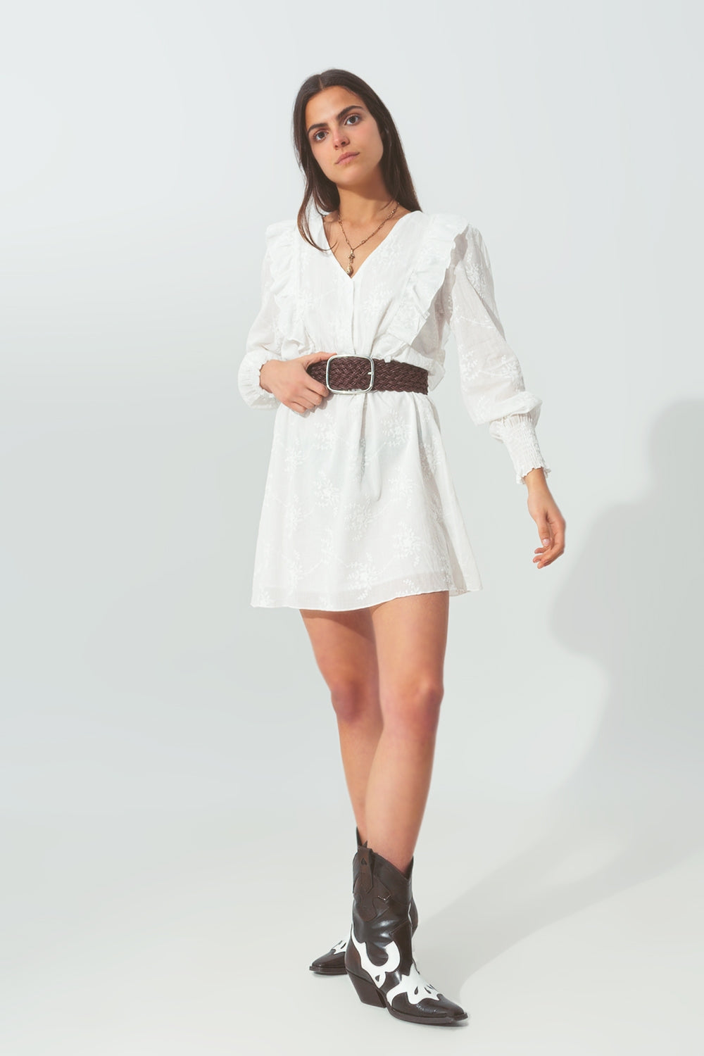 Floral ruffle mini dress in white | Just Cool Beans — dresses