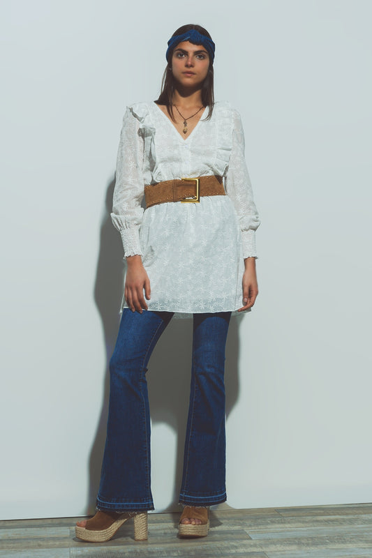Floral textured mini dress in white | Just Cool Beans — dresses