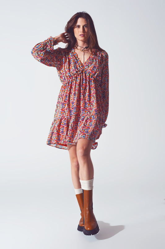Floral v neck mini dress in multicolour | Just Cool Beans — dresses