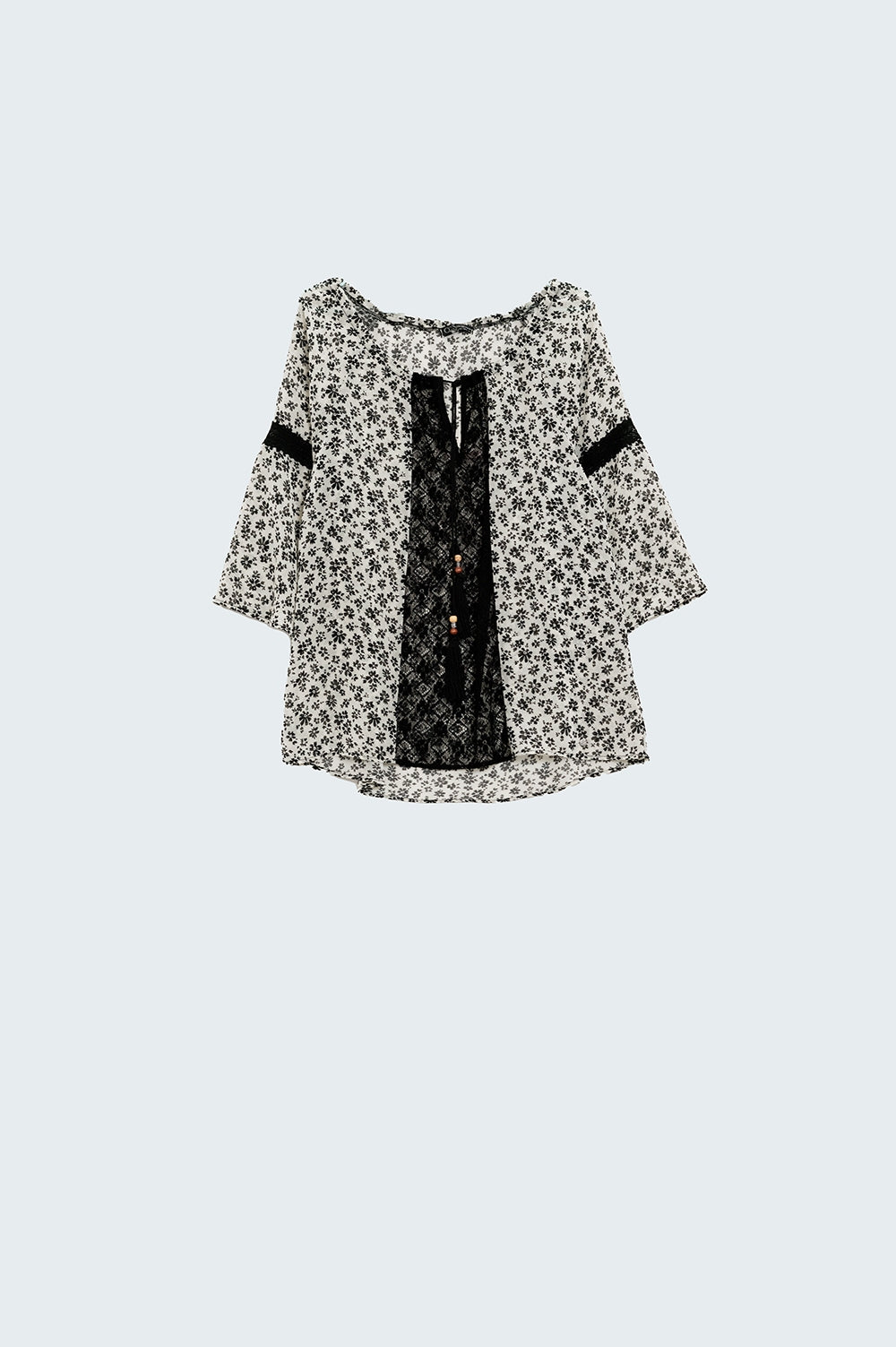 Flower print chiffon blouse with lace detail | Just Cool Beans — shirts | tops