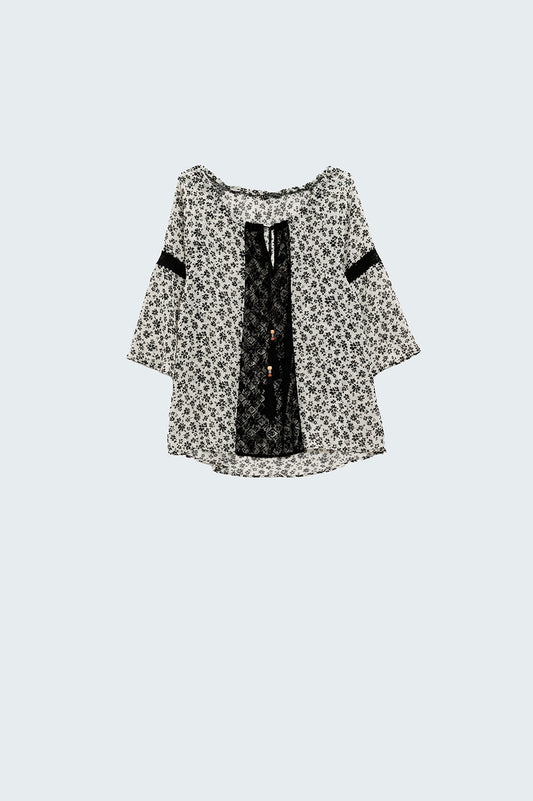 Flower print chiffon blouse with lace detail | Just Cool Beans — shirts | tops