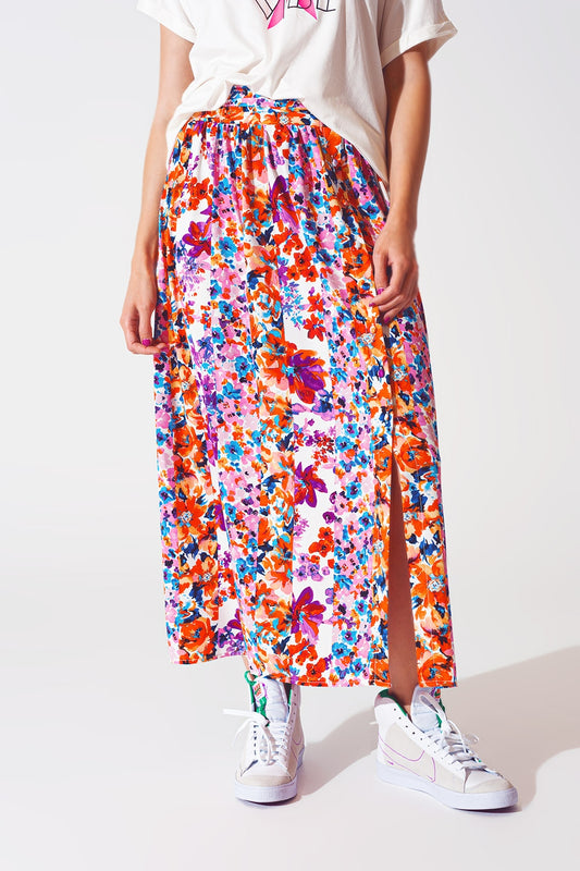 Flower print pleated midi skirt | Just Cool Beans — skirts