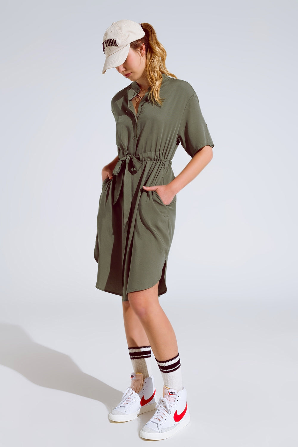Flowy button up dress with belt and side pockets | Just Cool Beans — dresses