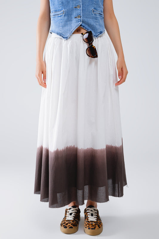 Flowy drop waist white skirt with brown ombre detail | Just Cool Beans — skirts
